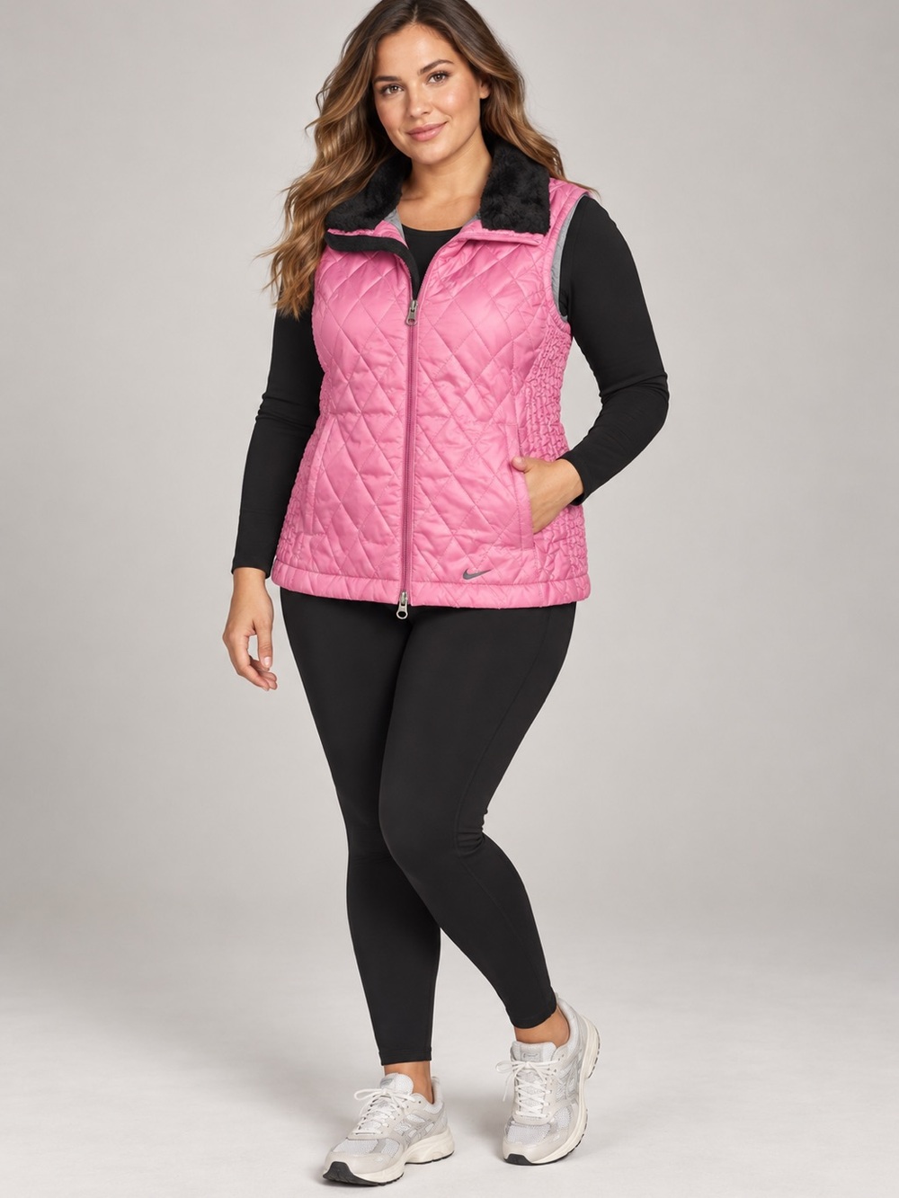 Nike Pink Quilted Vest with Black Sherpa
Collar